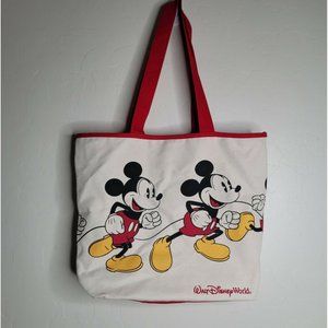 Disney Parks Walt Disney World Canvas Mickey Mouse Tote Bag w Red Lining